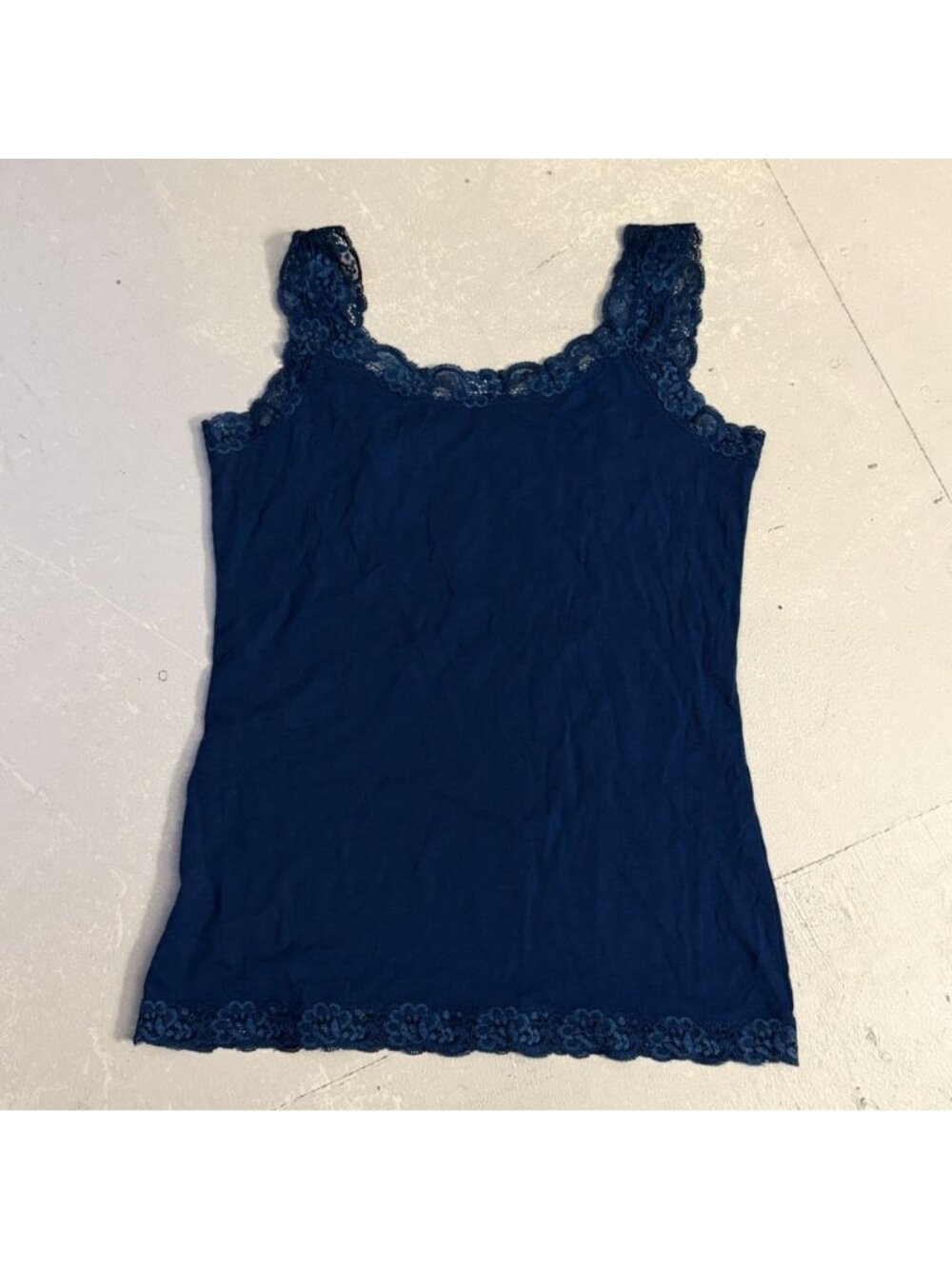 Necessitees Women's Medium USA Scoop Neck Tank Top Cotton Blue Shirt Lace Fairy